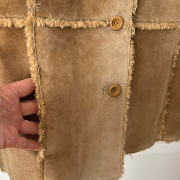 brown Suede Coat Leather Penny Lane Y2K jacket Shearling Vintage XL - Picture 6 of 9